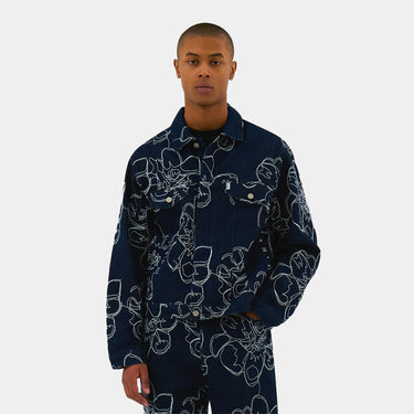 Denim Stitch Flower All over Jacket
